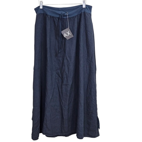 Flax Dresses & Skirts - FLAX Maxi Skirt Womens Medium Blue 100% Linen Urban Side Cinch Lagenlook NEW‎